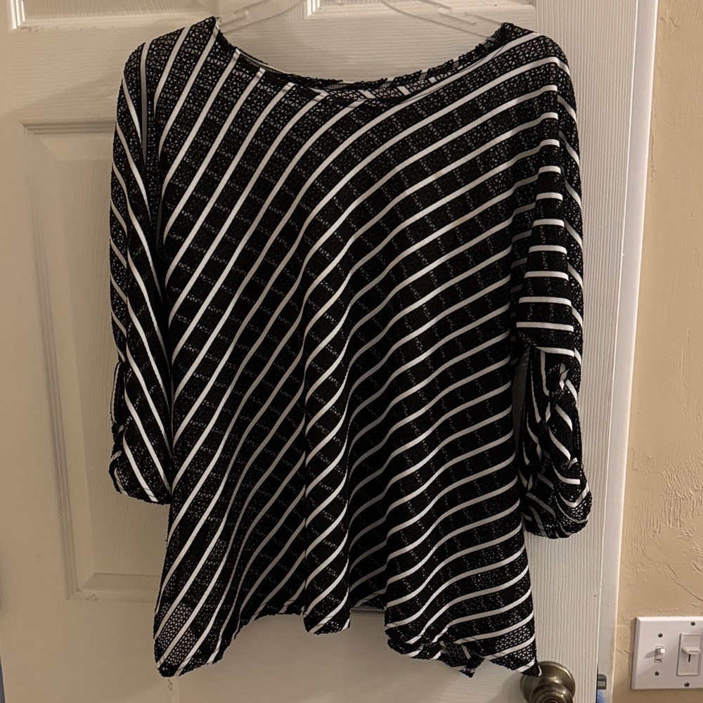 Chic Black and White Striped Women's Blouse